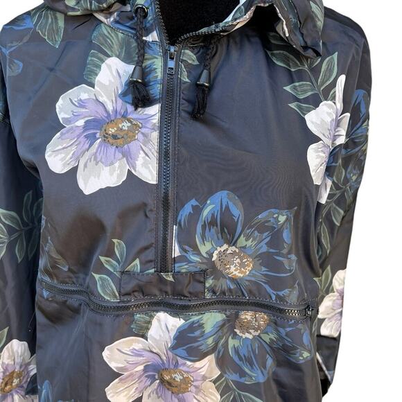 THREAD + SUPPLY women’s size small windbreaker jacket, with hood, black floral. - Picture 2 of 12